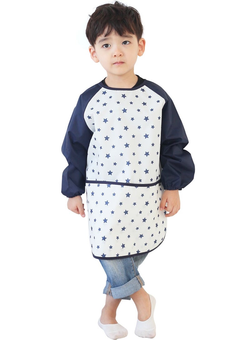 Plie Kids Painting Apron â€“ Waterproof Long Sleeve Art Smock for Toddlers & Preschoolers, Messy Play, Baking, Crafts, Cooking, Sensory Activities (Ages 1â€“10), Navy Star (14-XL) - Image 1